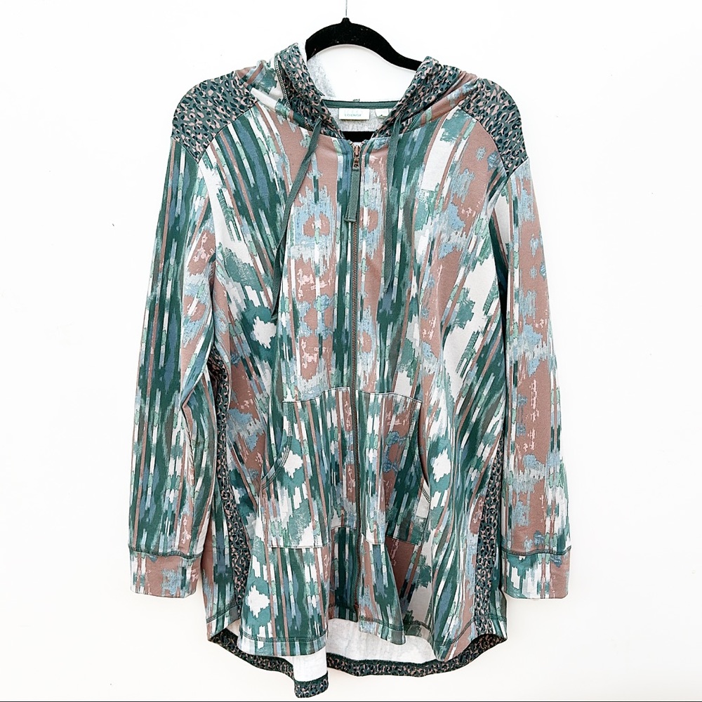 LOGO Lori Goldstein Printed cotton French Terry Hoodie Zip Up Jacket Pockets
